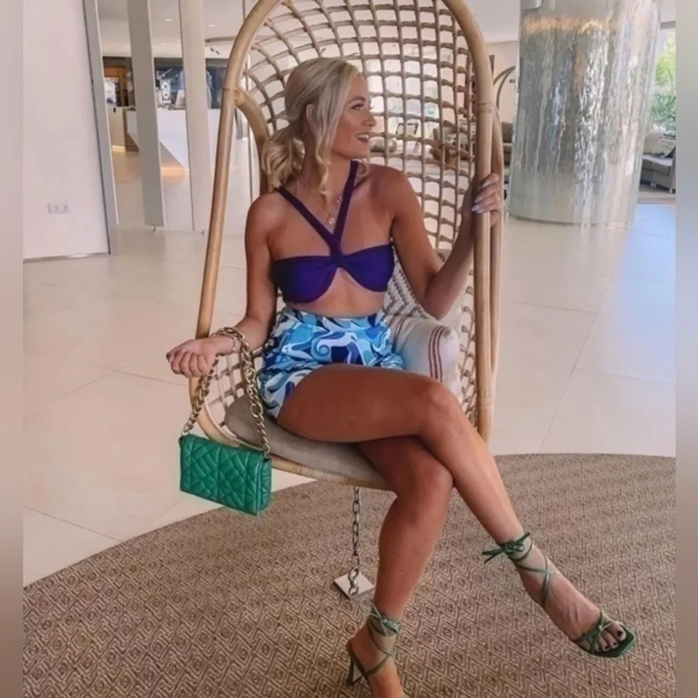 Zara Knitted Knit Halter Top Purple Medium 2488/104/611 - Picture 4 of 8